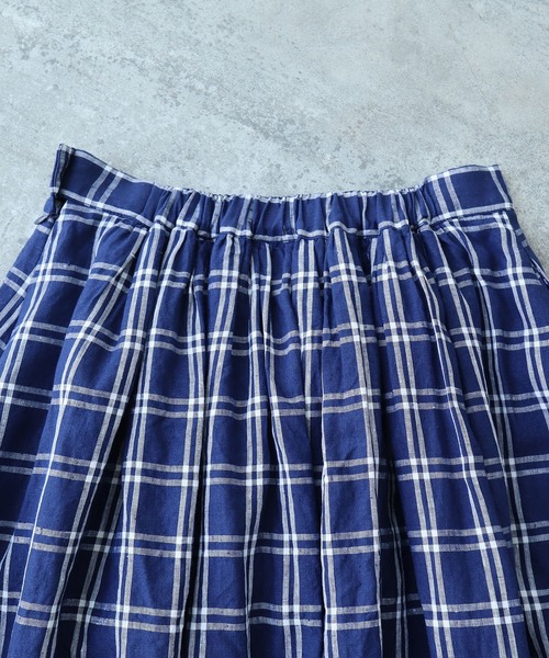 bulle de savon（ビュルデサボン）の「Linen check ギャザースカート