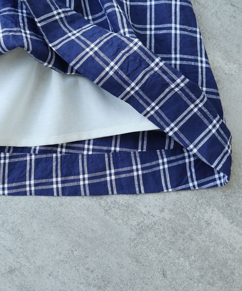 bulle de savon（ビュルデサボン）の「Linen check ギャザースカート