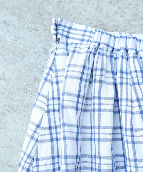 bulle de savon（ビュルデサボン）の「Linen check ギャザースカート
