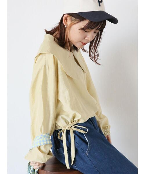 ehka sopo（エヘカソポ）の「ショート丈ドロストビッグ襟ブラウス（シャツ/ブラウス・レディース・キナリ/イエロー/ブラック・F）」の3枚目の写真