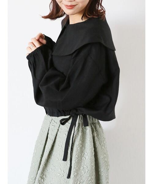 ehka sopo（エヘカソポ）の「ショート丈ドロストビッグ襟ブラウス（シャツ/ブラウス・レディース・キナリ/イエロー/ブラック・F）」の2枚目の写真