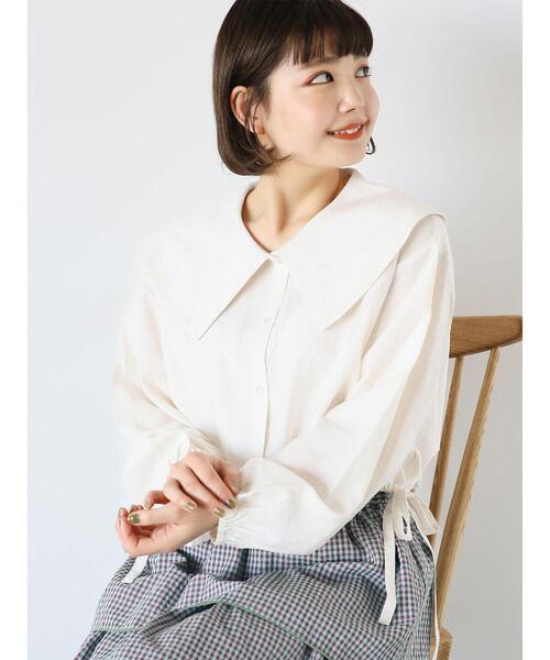 ehka sopo（エヘカソポ）の「ショート丈ドロストビッグ襟ブラウス（シャツ/ブラウス・レディース・キナリ/イエロー/ブラック・F）」の4枚目の写真