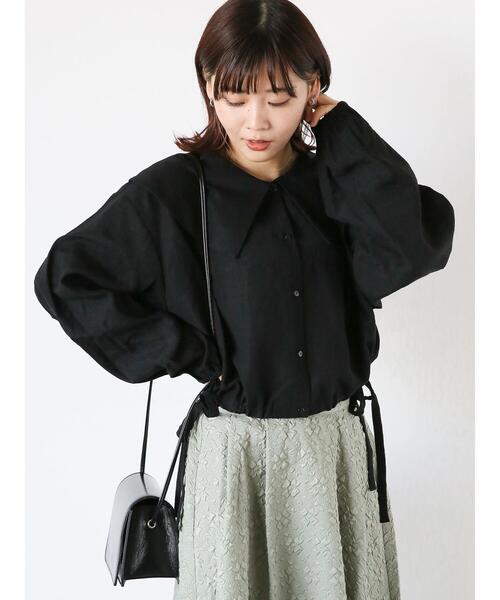 ehka sopo（エヘカソポ）の「ショート丈ドロストビッグ襟ブラウス（シャツ/ブラウス・レディース・キナリ/イエロー/ブラック・F）」の15枚目の写真