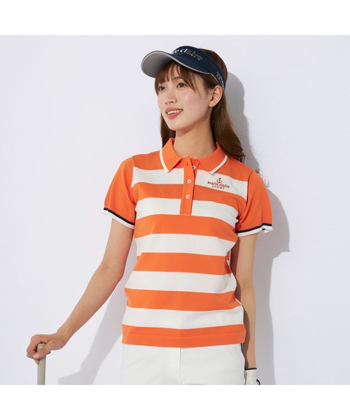 marie claire(マリ・クレール)の「marie claire GOLF/マリクレール ゴルフ ゴルフウェア ブランド ロゴ 軽量 撥水 モックネック 半袖 ニット ポロシャツ(ニット/セーター・レディース・オレンジ/ネイビー・LL/3L/M)」の1枚目の写真