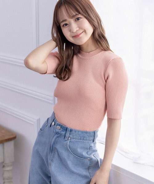 clear（クリア）の「5分袖ハイネックニットトップス[オフィスカジュアル 着回し抜群 大人 カジュアル]（ニット/セーター・レディース・ブラック×ホワイト/ピンク/ラベンダー/ブルー系その他/ベージュ/イエロー/ブラック/サックスブルー/オフホワイト/グレー/ピンク系その他/ブラウン/ボルドー・F）」の11枚目の写真