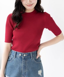 clear | 5分袖ハイネックニットトップス[オフィスカジュアル 着回し抜群 大人 カジュアル](ニット/セーター)