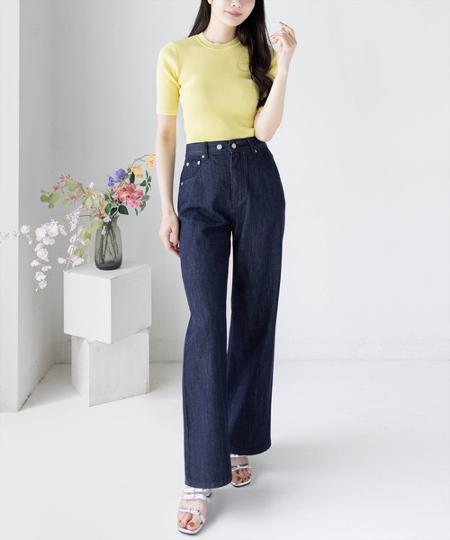 clear（クリア）の「5分袖ハイネックニットトップス[オフィスカジュアル 着回し抜群 大人 カジュアル]（ニット/セーター・レディース・ブラック×ホワイト/ピンク/ラベンダー/ブルー系その他/ベージュ/イエロー/ブラック/サックスブルー/オフホワイト/グレー/ピンク系その他/ブラウン/ボルドー・F）」の14枚目の写真