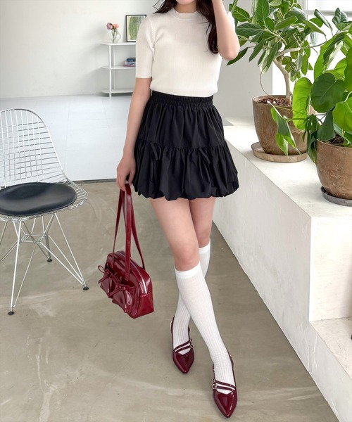 clear（クリア）の「5分袖ハイネックニットトップス[オフィスカジュアル 着回し抜群 大人 カジュアル]（ニット/セーター・レディース・ブラック×ホワイト/ピンク/ラベンダー/ブルー系その他/ベージュ/イエロー/ブラック/サックスブルー/オフホワイト/グレー/ピンク系その他/ブラウン/ボルドー・F）」の22枚目の写真