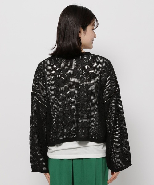 ニコアンド　フラワー刺繍プルオーバー　グレーフラワー　スウェット　ニット セール】フラワーメッシュニットプルオーバ（ニット/セーター
