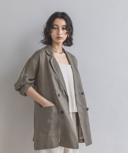 A part by（アパートバイ）の「フレンチリネンダブルテーラードジャケット（テーラードジャケット・レディース・ライトベージュ/グレー系その他4/ブラック・FREE）」の11枚目の写真