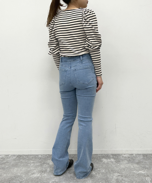 U by SPICK&SPAN(ユーバイスピックアンドスパン)の「ギャザースリーブボーダープルオーバー(Tシャツ/カットソー・レディース・ブラック・FREE)」の13枚目の写真