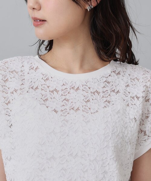 UNTITLED(アンタイトル)の「◆【華やか/ストレッチ/スーツインナー】シュリンクレース(Tシャツ/カットソー・レディース・オフホワイト/ブラック・00/02/04/44/48/50)」の7枚目の写真