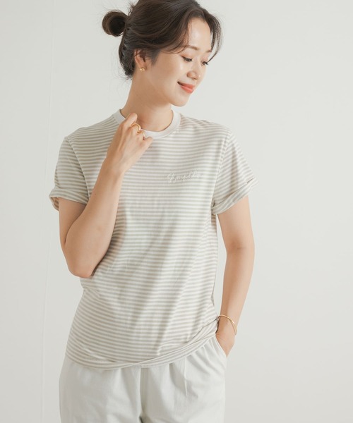 GYMPHLEX（ジムフレックス）の「GYMPHLEX　COTTON JERSEY T-SHIRTS（Tシャツ/カットソー・レディース・ブルー系その他/ホワイト/ベージュ系その他/ライトブルー/チャコールグレー・14）」の10枚目の写真