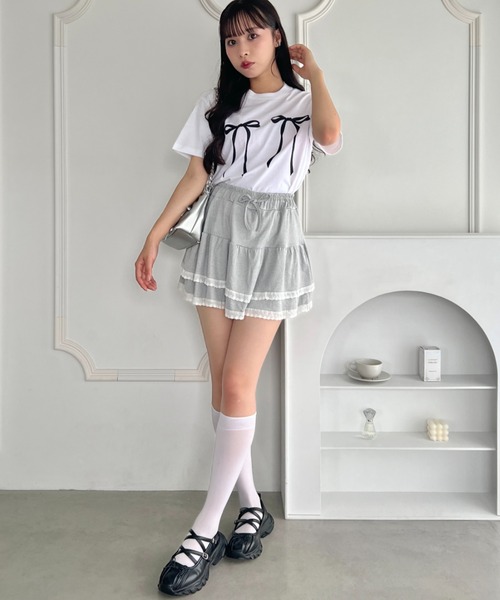 セール】ダブルリボンプリントTシャツ（Tシャツ/カットソー）｜Loueme