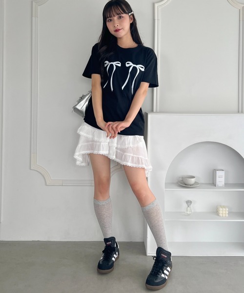 Loueme（ルエム）の「ダブルリボンプリントTシャツ（Tシャツ/カットソー・レディース・ホワイト/レッド/ブラック・FREE）」の17枚目の写真