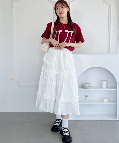 Loueme（ルエム）の「ダブルリボンプリントTシャツ（Tシャツ/カットソー・レディース・ホワイト/レッド/ブラック・FREE）」の22枚目の写真