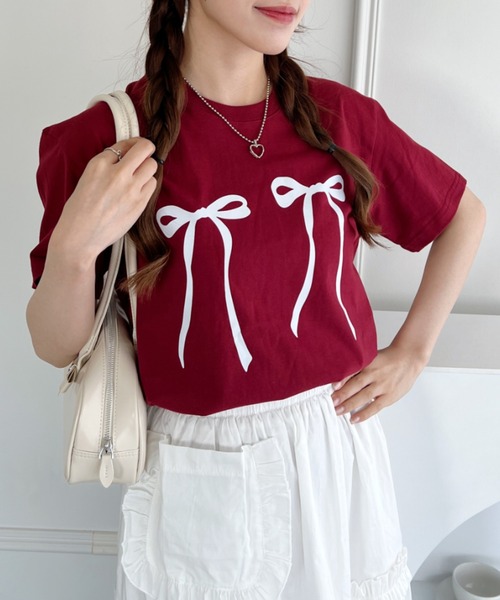 Loueme（ルエム）の「ダブルリボンプリントTシャツ（Tシャツ/カットソー・レディース・ホワイト/レッド/ブラック・FREE）」の19枚目の写真