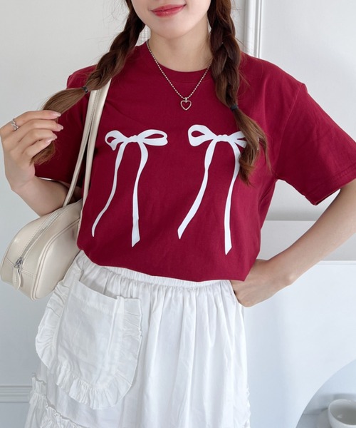 Loueme（ルエム）の「ダブルリボンプリントTシャツ（Tシャツ/カットソー・レディース・ホワイト/レッド/ブラック・FREE）」の18枚目の写真