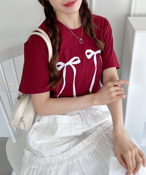 Loueme（ルエム）の「ダブルリボンプリントTシャツ（Tシャツ/カットソー・レディース・ホワイト/レッド/ブラック・FREE）」の20枚目の写真