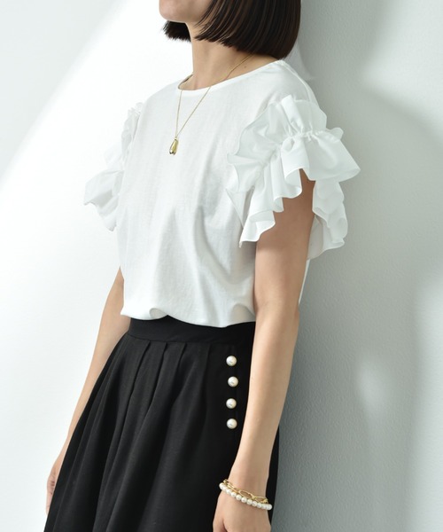 INTERPLANET（インタープラネット）の「【接触冷感】カノコ袖異素材切替ギャザープルオーバー（Tシャツ/カットソー・レディース・ブラック/ピンク/オフホワイト・FREE）」の16枚目の写真