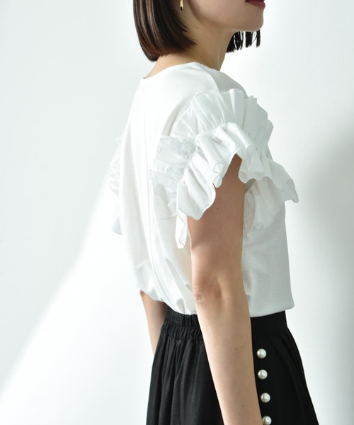 INTERPLANET（インタープラネット）の「【接触冷感】カノコ袖異素材切替ギャザープルオーバー（Tシャツ/カットソー・レディース・ブラック/ピンク/オフホワイト・FREE）」の18枚目の写真