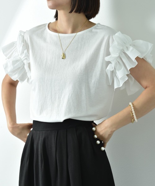 INTERPLANET（インタープラネット）の「【接触冷感】カノコ袖異素材切替ギャザープルオーバー（Tシャツ/カットソー・レディース・ブラック/ピンク/オフホワイト・FREE）」の19枚目の写真