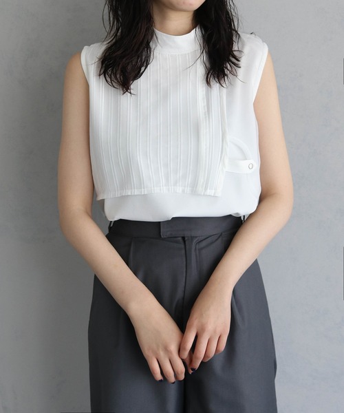 &g'aime(アンジェム)の「【&g’aime】シアーストライプノースリブラウス(シャツ/ブラウス・レディース・ブラック/ホワイト・FREE)」の1枚目の写真