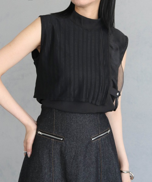 &g'aime(アンジェム)の「【&g’aime】シアーストライプノースリブラウス(シャツ/ブラウス・レディース・ブラック/ホワイト・FREE)」の2枚目の写真