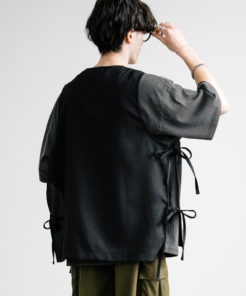 Audience(オーディエンス)の「Upscape Audience アップスケープオーディエンス 日本製 国産 Naturemier ナチュレミア TECH リネンライク メランジクロス キーネックサイドオープンベスト AUD7265(ベスト・メンズ・ブラック/グレー/モカ・L/M)」の5枚目の写真