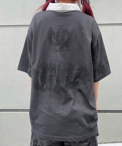 XU（エックスユー）の「ストリートファッション XU エックスユー damage polo t-shirts ダメージ ウォッシングポロシャツ 半袖ポロシャツ カレッジポロシャツ 刺しゅうロゴトップス 半袖トップス オーバーサイズ 韓国ファッション 韓国ストリート（ポロシャツ・メンズ・ブラック/ネイビー/ベージュ・ONE SIZE）」の10枚目の写真