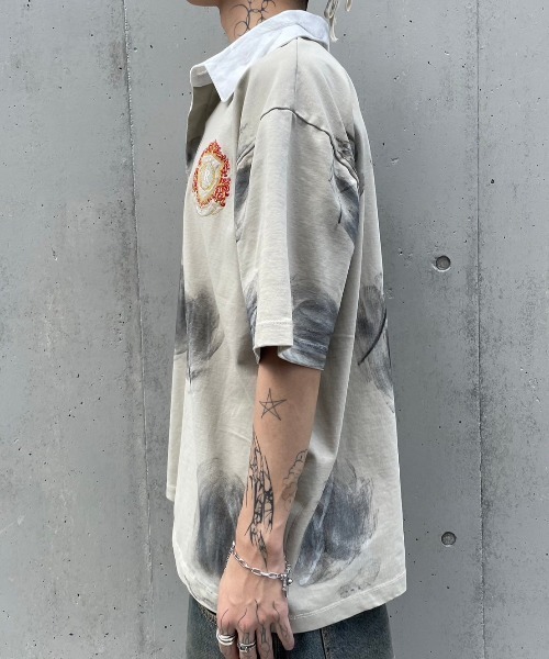 XU（エックスユー）の「ストリートファッション XU エックスユー damage polo t-shirts ダメージ ウォッシングポロシャツ 半袖ポロシャツ カレッジポロシャツ 刺しゅうロゴトップス 半袖トップス オーバーサイズ 韓国ファッション 韓国ストリート（ポロシャツ・メンズ・ブラック/ネイビー/ベージュ・ONE SIZE）」の16枚目の写真