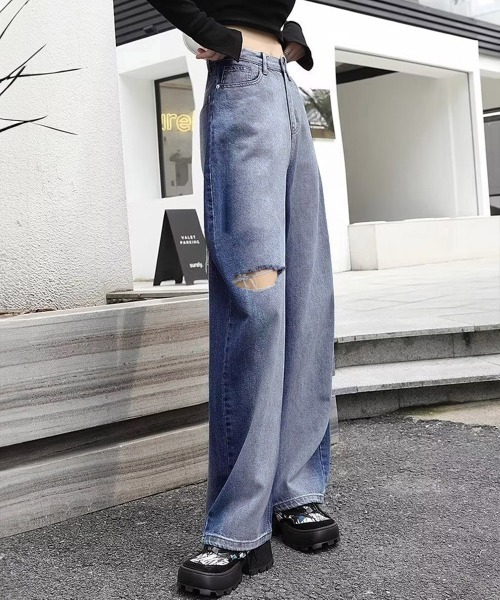 Miniministore(ミニミニストア)の「デニムワイドパンツ サイドダメージ韓国風(デニムパンツ・レディース・インディゴブルー・M/XL/S/L)」の19枚目の写真