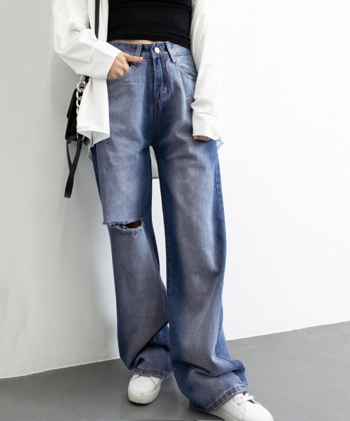 Miniministore(ミニミニストア)の「デニムワイドパンツ サイドダメージ韓国風(デニムパンツ・レディース・インディゴブルー・M/XL/S/L)」の18枚目の写真