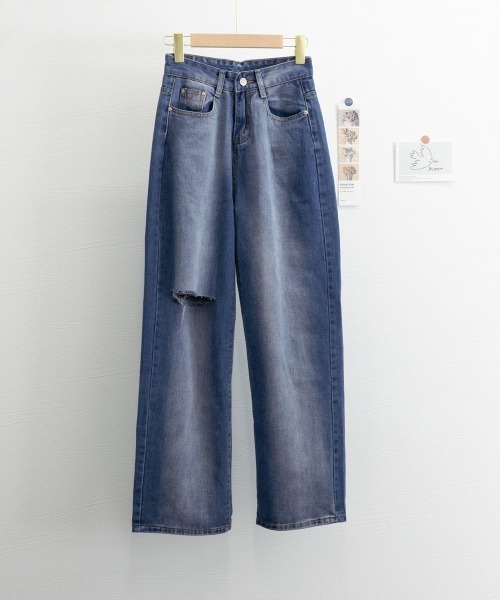 Miniministore(ミニミニストア)の「デニムワイドパンツ サイドダメージ韓国風(デニムパンツ・レディース・インディゴブルー・M/XL/S/L)」の13枚目の写真