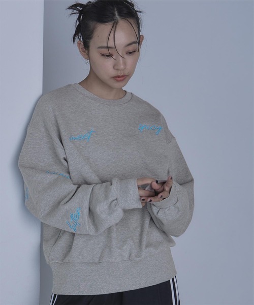 新品 mame 刺繍入りグレー トレーナー ランダム刺繍スウェット（スウェット）｜miette（ミエット）の