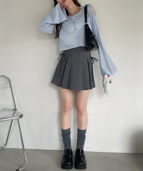 Ada.（エイダ）の「リボン デザイン プリーツ (インナーパンツ付き)（スカート・レディース・ブラック/グレー/ブラウン/ベージュ/ネイビー・M/MT/S）」の6枚目の写真