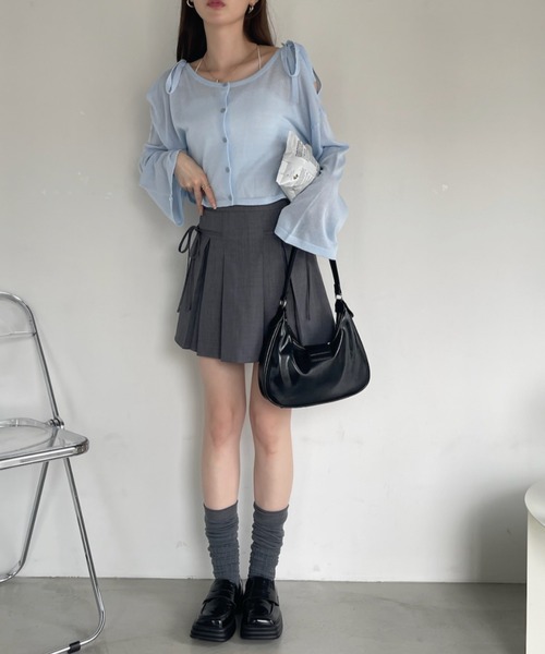 Ada.（エイダ）の「リボン デザイン プリーツ (インナーパンツ付き)（スカート・レディース・ブラック/グレー/ブラウン/ベージュ/ネイビー・M/MT/S）」の18枚目の写真