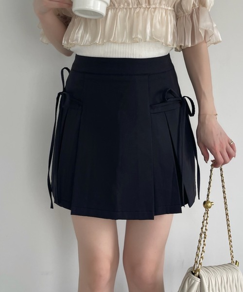 Ada.（エイダ）の「リボン デザイン プリーツ (インナーパンツ付き)（スカート・レディース・ブラック/グレー/ブラウン/ベージュ/ネイビー・M/MT/S）」の9枚目の写真