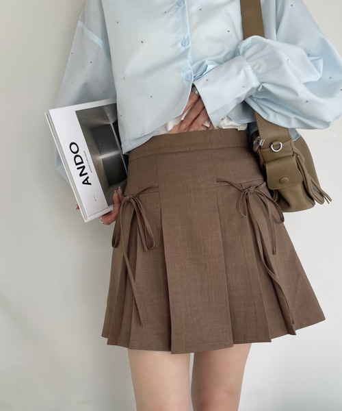 Ada.（エイダ）の「リボン デザイン プリーツ (インナーパンツ付き)（スカート・レディース・ブラック/グレー/ブラウン/ベージュ/ネイビー・M/MT/S）」の22枚目の写真