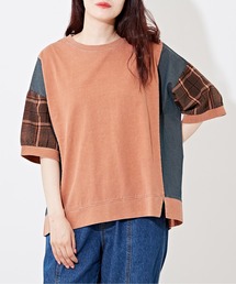 CUBE SUGAR（キューブシュガー）の「WEB限定デニム×チェック切替ビッグTシャツ（Tシャツ/カットソー）」