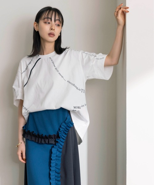 Eimee Law（エイミーロウ）の「ウェーブロゴプリントタックスリーブTシャツ（Tシャツ/カットソー・レディース・ブラック/オフホワイト/スミクロ・38）」の10枚目の写真