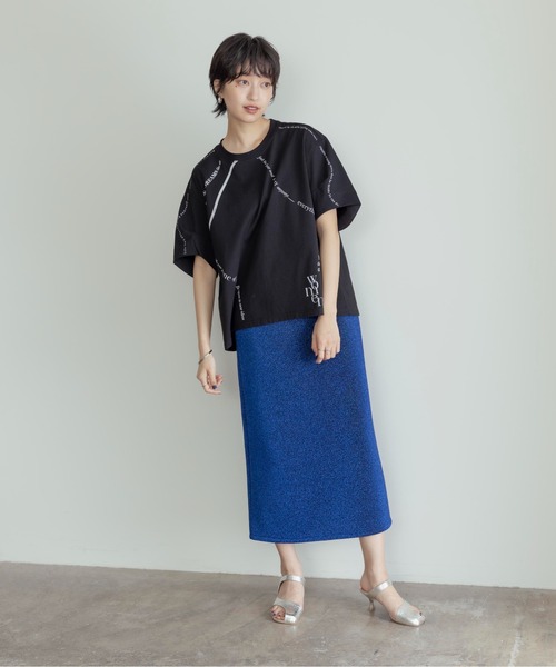 Eimee Law（エイミーロウ）の「ウェーブロゴプリントタックスリーブTシャツ（Tシャツ/カットソー・レディース・ブラック/オフホワイト/スミクロ・38）」の5枚目の写真