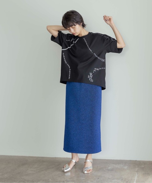 Eimee Law（エイミーロウ）の「ウェーブロゴプリントタックスリーブTシャツ（Tシャツ/カットソー・レディース・ブラック/オフホワイト/スミクロ・38）」の4枚目の写真