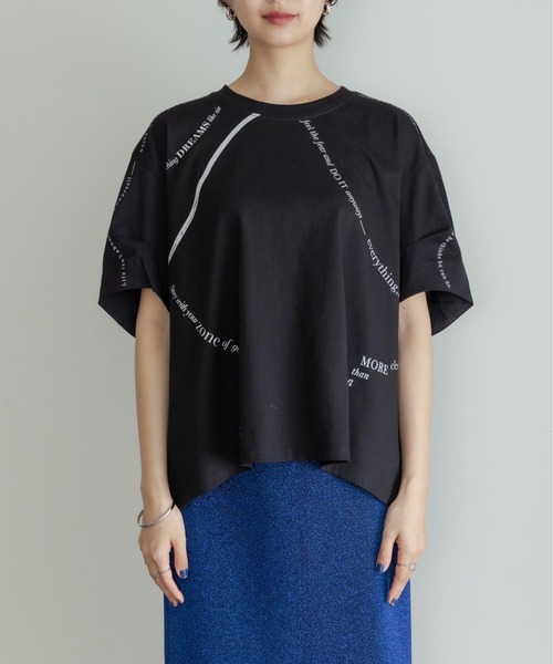 Eimee Law（エイミーロウ）の「ウェーブロゴプリントタックスリーブTシャツ（Tシャツ/カットソー・レディース・ブラック/オフホワイト/スミクロ・38）」の21枚目の写真