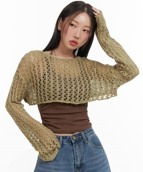 A'GEM/9 × .kom 『.KOM/ドットケーオーエム』 メッシュクロップ長袖（Tシャツ/カットソー）｜.KOM（ドットコム）