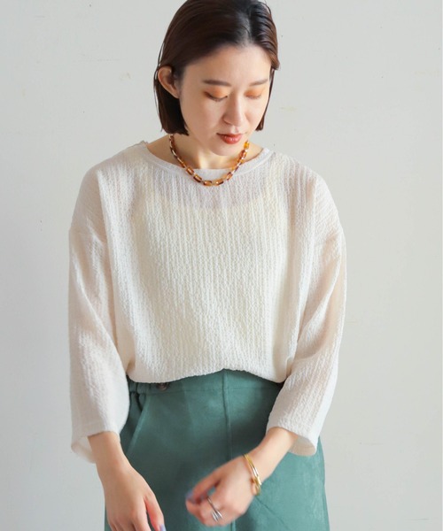 NOMBRE IMPAIR(ノンブルアンペール)の「ドビーストレッチシアー ラウンドネックP/O(Tシャツ/カットソー・レディース・ライトグレー/イエロー/アイボリー・FREE)」の2枚目の写真
