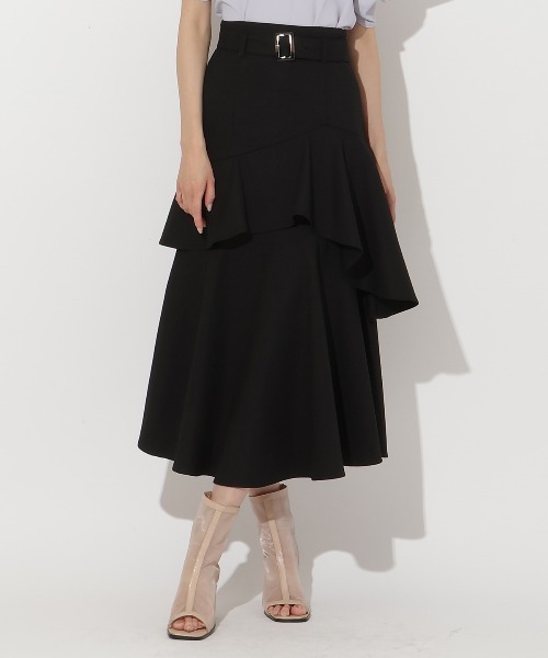 AND COUTURE（アンドクチュール）の「アシメフリルティアードスカート（スカート・レディース・オレンジ/サックスブルー/ブラック/ベージュ・SMALL/MEDIUM）」の5枚目の写真