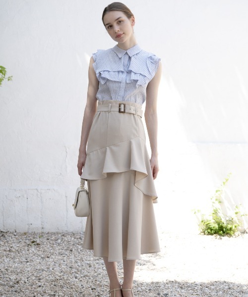 AND COUTURE（アンドクチュール）の「アシメフリルティアードスカート（スカート・レディース・オレンジ/サックスブルー/ブラック/ベージュ・SMALL/MEDIUM）」の17枚目の写真