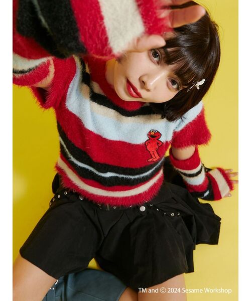 【セサミストリート】マルチボーダーアームウォーマーフェザータッチニット（ニット/セーター）｜jouetie（ジュエティ）