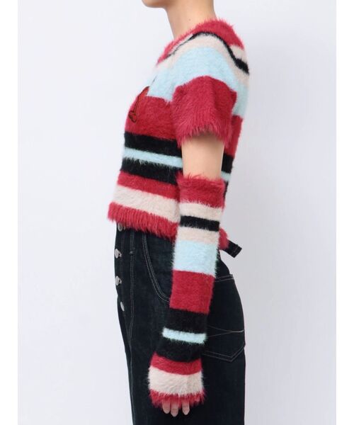 jouetie（ジュエティ）の「【セサミストリート】マルチボーダーアームウォーマーフェザータッチニット（ニット/セーター・レディース・ピンク/レッド/ブルー・MEDIUM）」の5枚目の写真